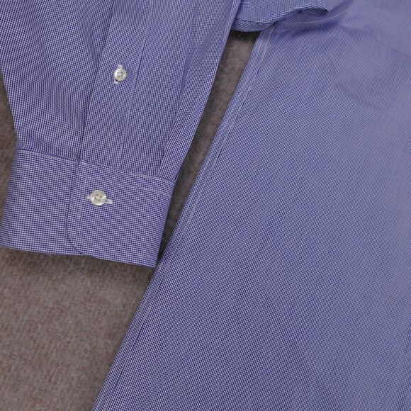 Jos A Bank Traveler Shirt Men 16 - 32 Blue  Button Down Long Sleeve - Picture 4 of 13